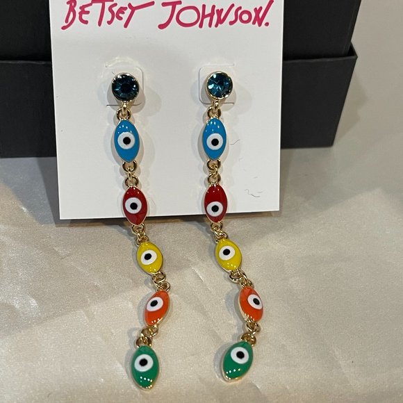 Betsey Johnson Jewelry - Betsey Johnson Linear Rainbow Drop Earrings